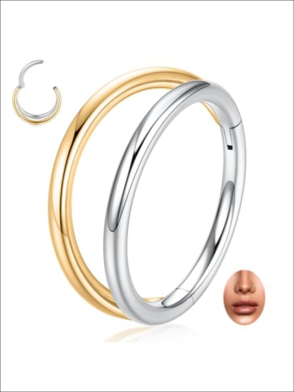 20G Surgical Steel Double Nose Ring Hoop Clicker Conch Helix Cartilage Piercing